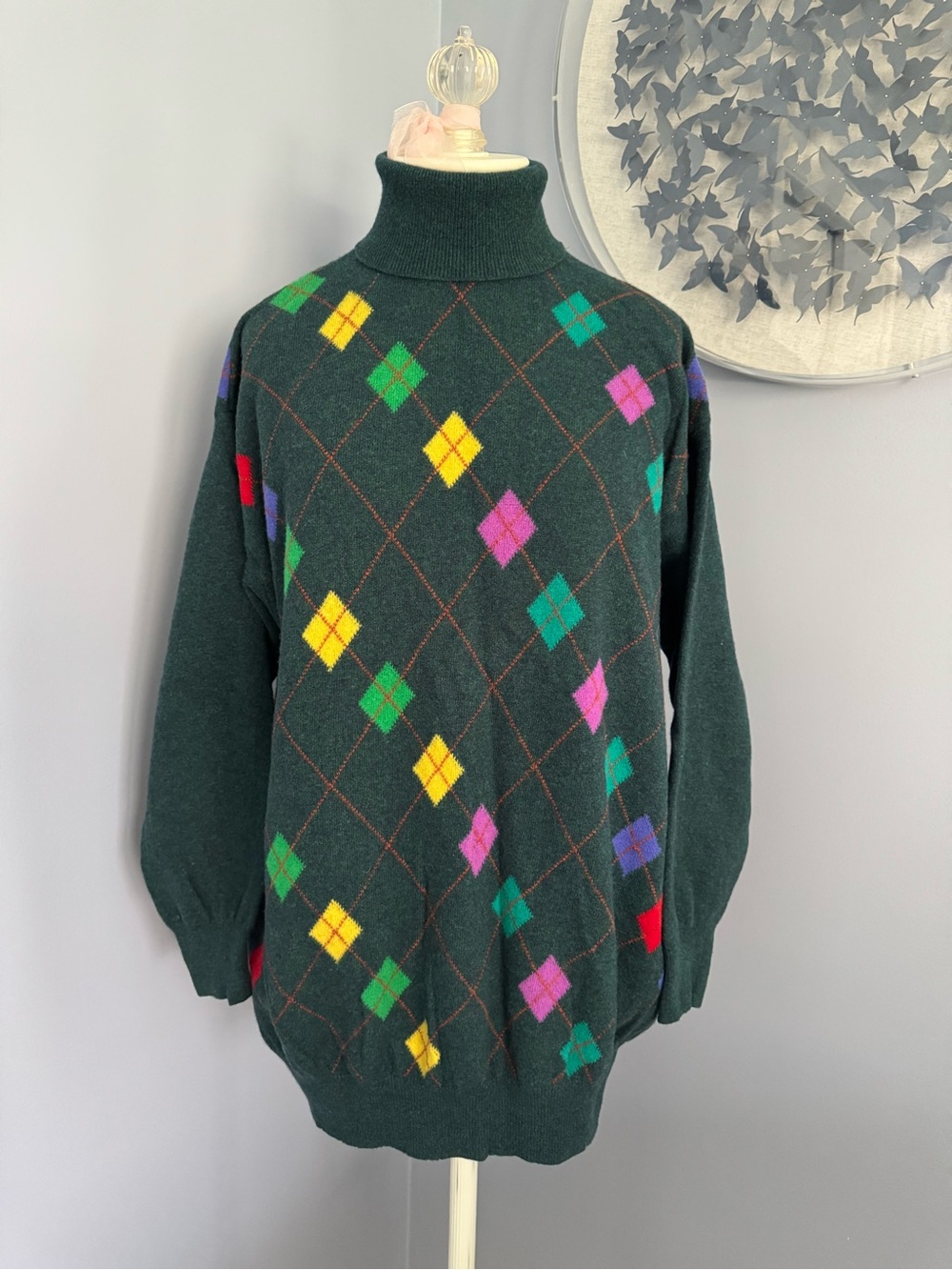 United Colors Of Benetton Vintage Dark Green Argyle Sweater